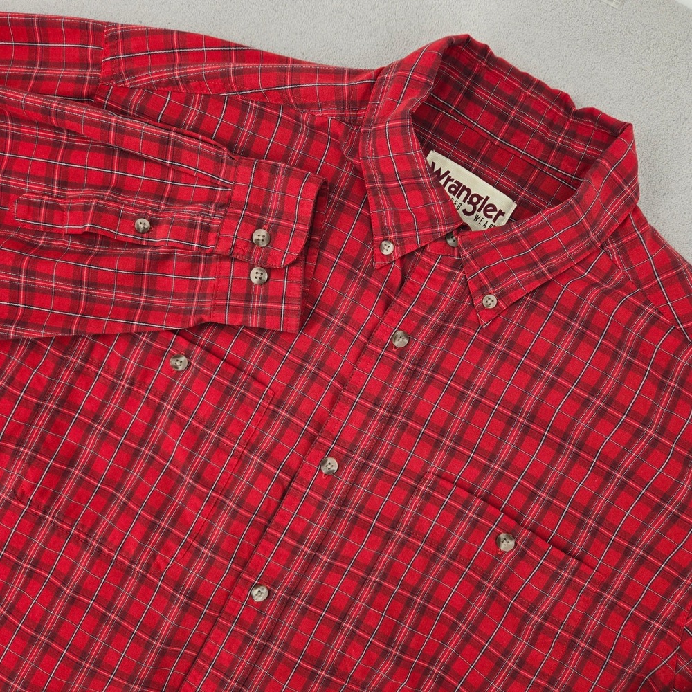 Wrangler XLT Plaid Button Down Shirt Mens Western Rugged Wear Red Black